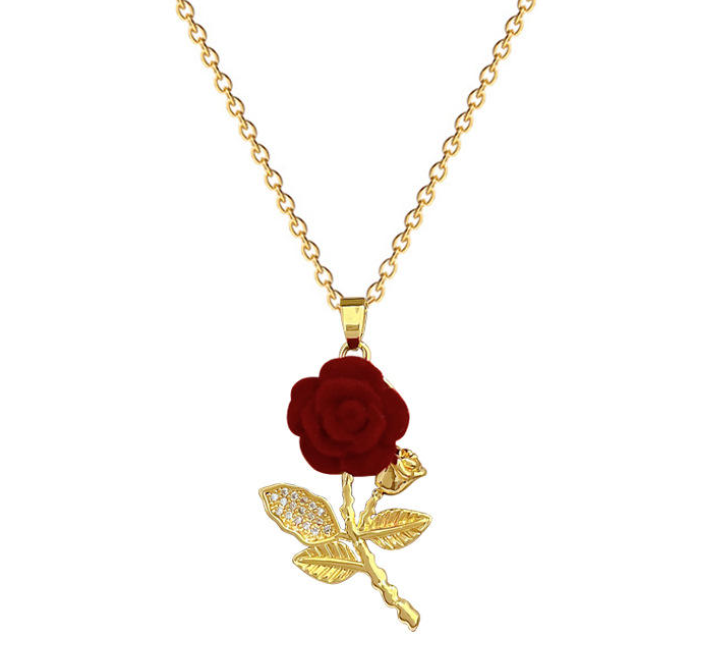 Rose Pendant Chain Necklace — Stylish Copper and Zirconia Women's Accessory