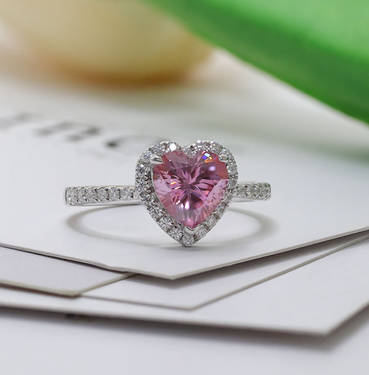 Prism Heart Ring — Silver- and Gold-Plated Brass, Fully Set with Multicolor Cubic Zirconia