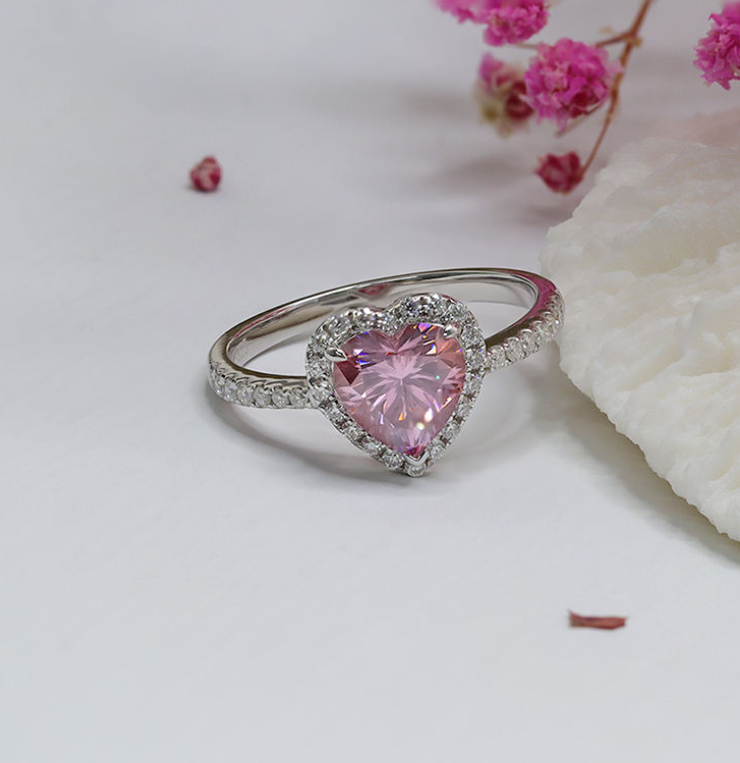 Prism Heart Ring — Silver- and Gold-Plated Brass, Fully Set with Multicolor Cubic Zirconia