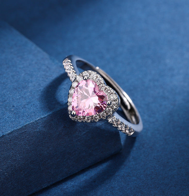 Prism Heart Ring — Silver- and Gold-Plated Brass, Fully Set with Multicolor Cubic Zirconia