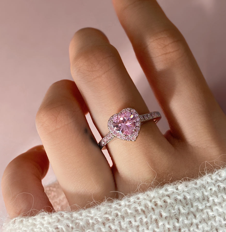 Prism Heart Ring — Silver- and Gold-Plated Brass, Fully Set with Multicolor Cubic Zirconia