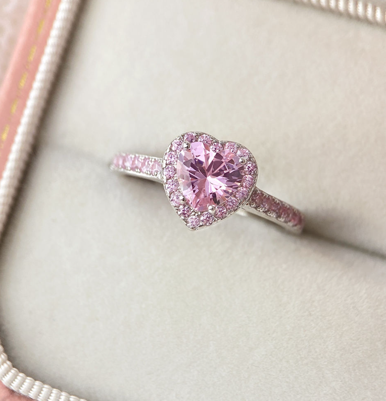 Prism Heart Ring — Silver- and Gold-Plated Brass, Fully Set with Multicolor Cubic Zirconia