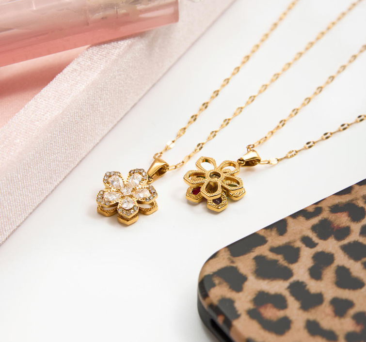 Rotating Flower Fidget Necklace — 18K Gold-Plated, Rotatable Jewelry; Waterproof & Tarnish-Resistant — Fidget Spinner-Style Flower Pendant Necklace