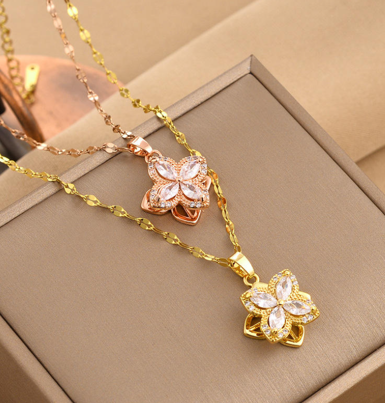 Rotating Flower Fidget Necklace — 18K Gold-Plated, Rotatable Jewelry; Waterproof & Tarnish-Resistant — Fidget Spinner-Style Flower Pendant Necklace