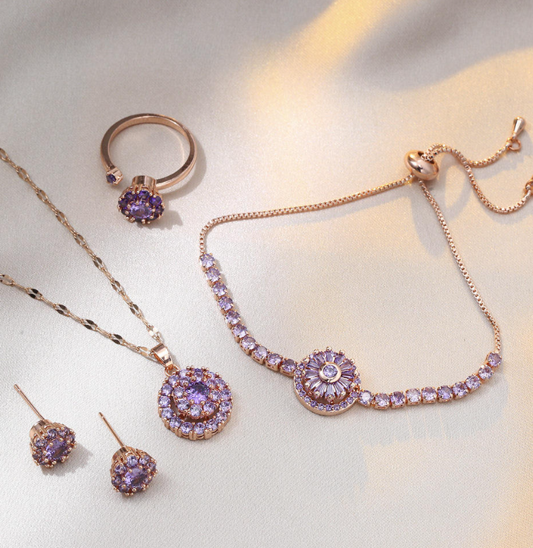 "Spinning Stars" Clavicle Jewelry Set — Stainless Steel Spinning Necklace, Ring, and Earrings, Inlaid with Zircon; Durable and Exceptionally Stylish.