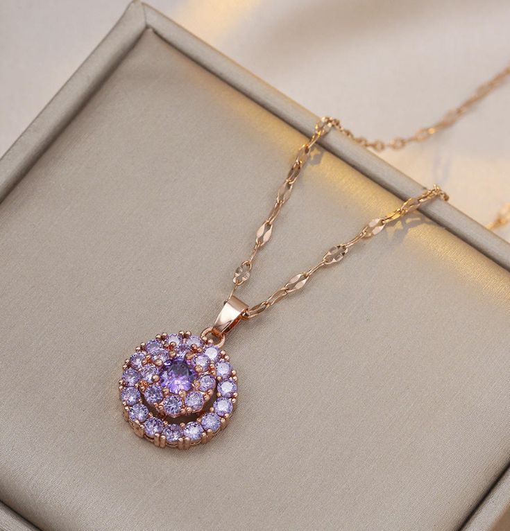 "Spinning Stars" Clavicle Jewelry Set — Stainless Steel Spinning Necklace, Ring, and Earrings, Inlaid with Zircon; Durable and Exceptionally Stylish.