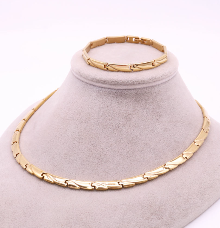 Hip-Hop Style 18K Gold-Plated Bracelet and Necklace — A Unisex, Street-Style Gift for Men and Women.