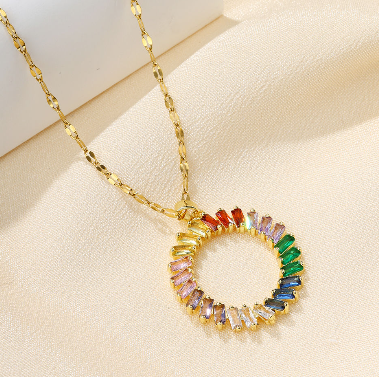 Rainbow Handcrafted Beaded Jewelry Set — Personalized Alloy Necklace and Earrings with Rhinestone Accents — Vibrant and Colorful