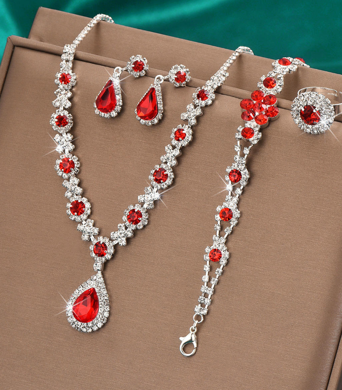 "Blooming Splendor" Light Luxury Women's Necklace & Earrings Set — Brass Inlaid with Zircon, Floral Design — Niche Luxury Boutique Piece
