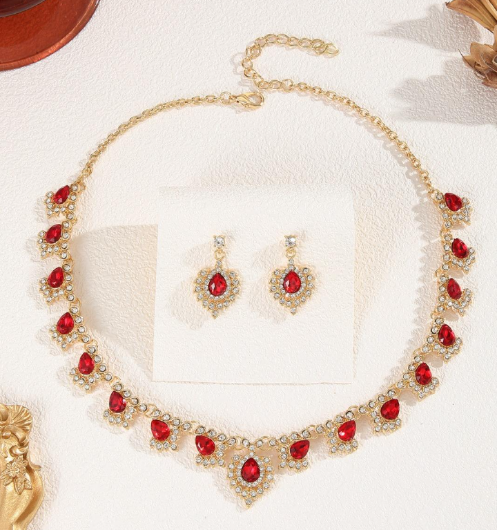 "Blooming Splendor" Light Luxury Women's Necklace & Earrings Set — Brass Inlaid with Zircon, Floral Design — Niche Luxury Boutique Piece