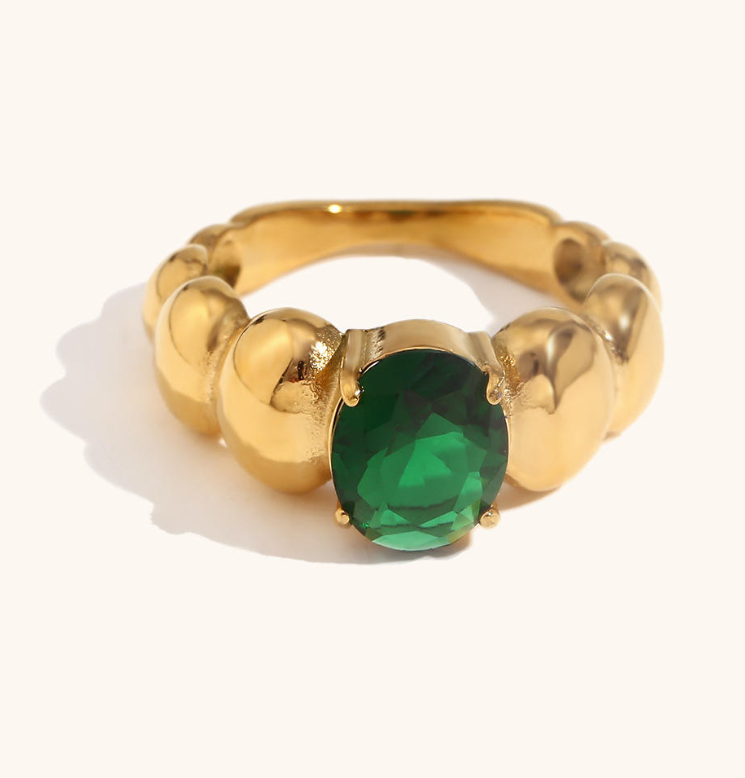 Colorful Cubic Zirconia Ring | 18K Gold-Plated Beaded Jewelry | Stainless Steel Jewelry