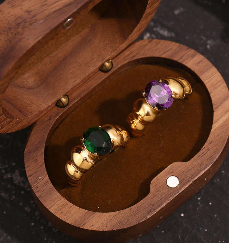 Colorful Cubic Zirconia Ring | 18K Gold-Plated Beaded Jewelry | Stainless Steel Jewelry