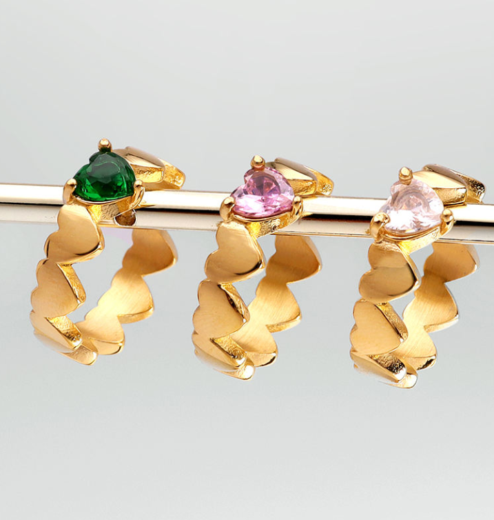 Colorful Cubic Zirconia Ring | 18K Gold-Plated Beaded Jewelry | Stainless Steel Jewelry