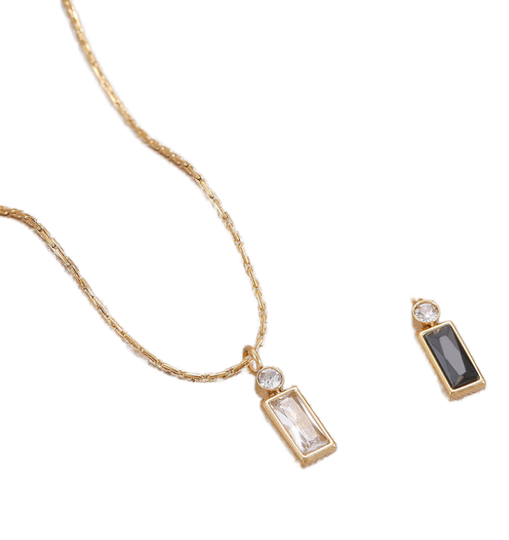 18K Gold-Plated Exquisite Stainless Steel Women's Geometric Square Zircon Necklace Pendant Jewelry