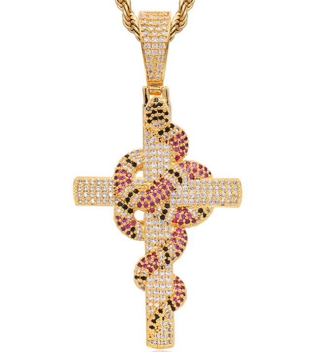 Micro-Pave Zircon Snake Pendant Necklace — Stylish Retro Alloy Hip-Hop Inspired Jewelry featuring a Micro-Pave Zircon Snake Pendant Chain — Unisex Design